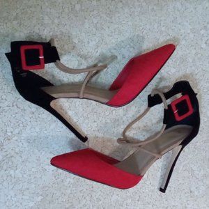 SHOE DAZZLE DONATELLA BLACK/RED STRAPPY PUMPS SIZE 8.5